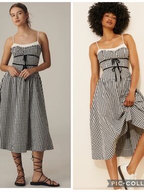 For Love & Lemons Milkmaid Georgia Black and White Gingham Dress Small